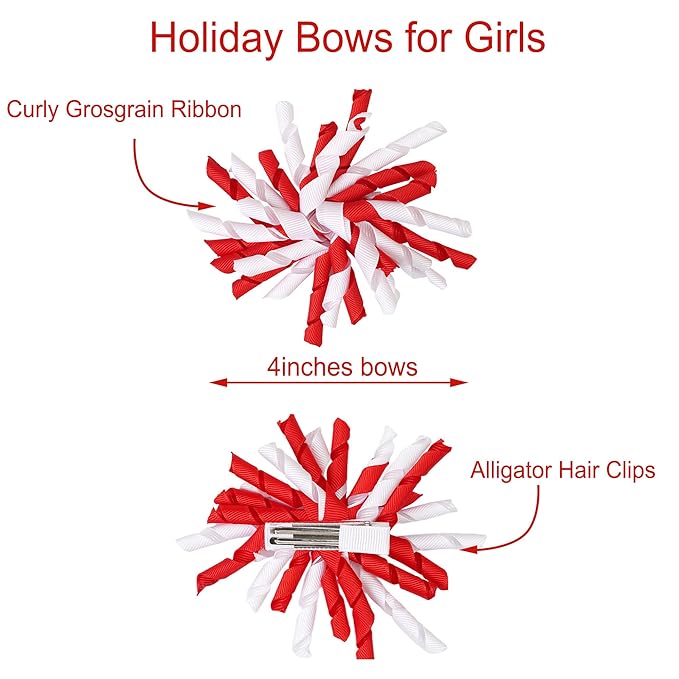 Yxiang 2PCS Red Korker Bows for Girls 4'' Curly Bow Hair Clip Ribbon Ponytail Bows Alligator Clip Hair Barrette for Girls Toddlers Kids