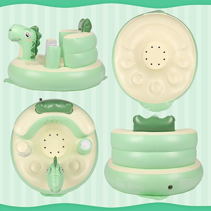 Baby Seat Inflatable Infant Floor Seat Toddler Chair Support Sitting Up Built in Air Pump with Tinkling Bells for 5-36 Months Home and Travel (Green)
