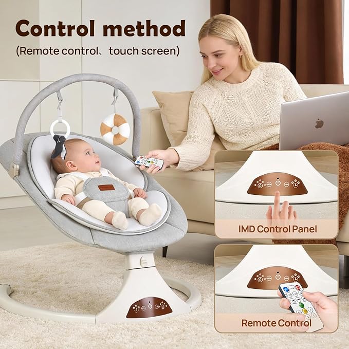 Baby Swings for Infants to Toddler, Electric Baby Swing with Remote, 5 Speeds, Bluetooth & Safety Lock for Newborns up to 20 lbs (Gray)