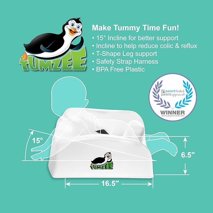 Tumzee Tummy Time Incline Tool | Includes Comfort Pad | Frees Arms for Play | Develops Infant Neck | Shoulder & Back Muscles | BPA & Phthalate-Free