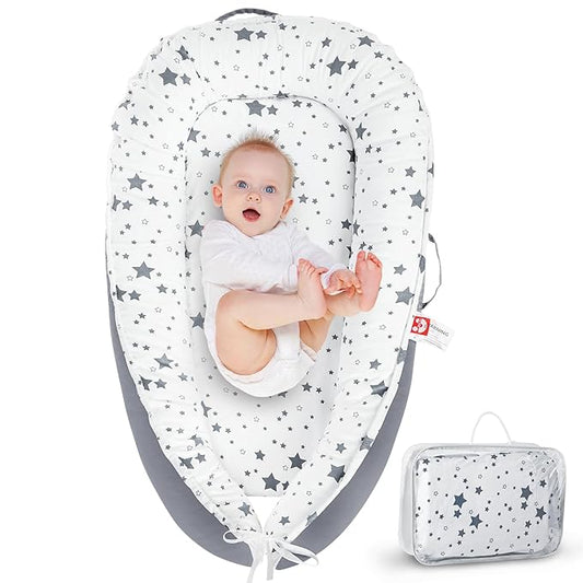 Baby Lounger for Newborn 0–24 Months, Portable Infant Seat with Ergonomic Support, Breathable Cotton Baby Chair for Tummy Time, Diaper Changes, and Travel Use (Stellar)