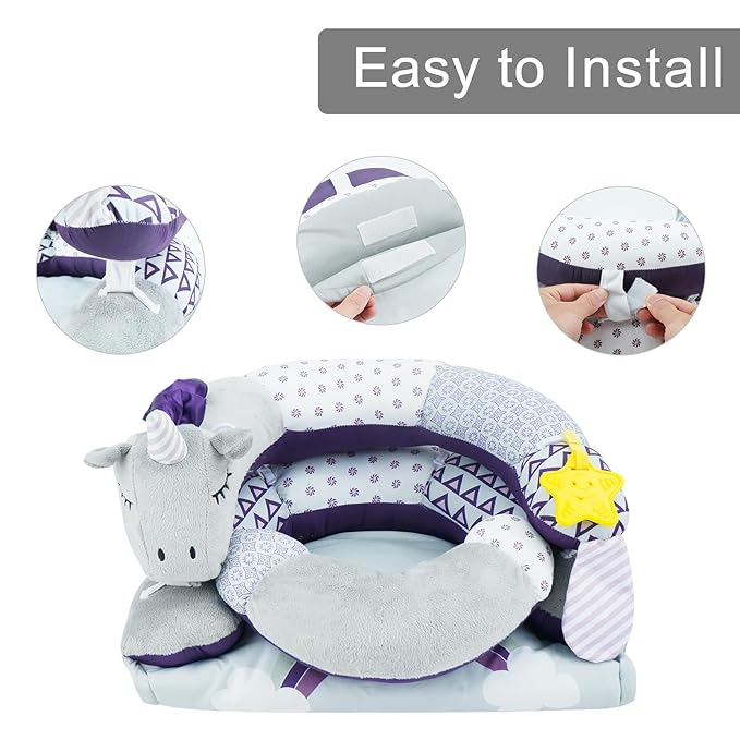 Lovvie & Joy 2-in-1 Tummy Time Mat & Seated Support Pillow,Baby Tummy Time Pillow Support for Newborns and Older Babies,with Detachable Support Pillow and Toys Unicorn