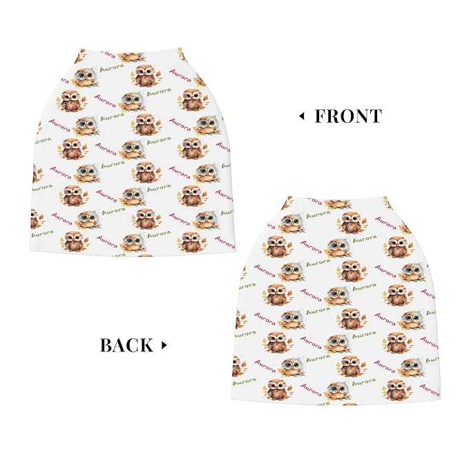 Personalized Baby Car Seat Covers for Babies, Custom Owl Nursing Breastfeeding Carseat Canopy with Name, Infant Stroller Covers for Newborn Girls Boys, Breathable Carseat Cover