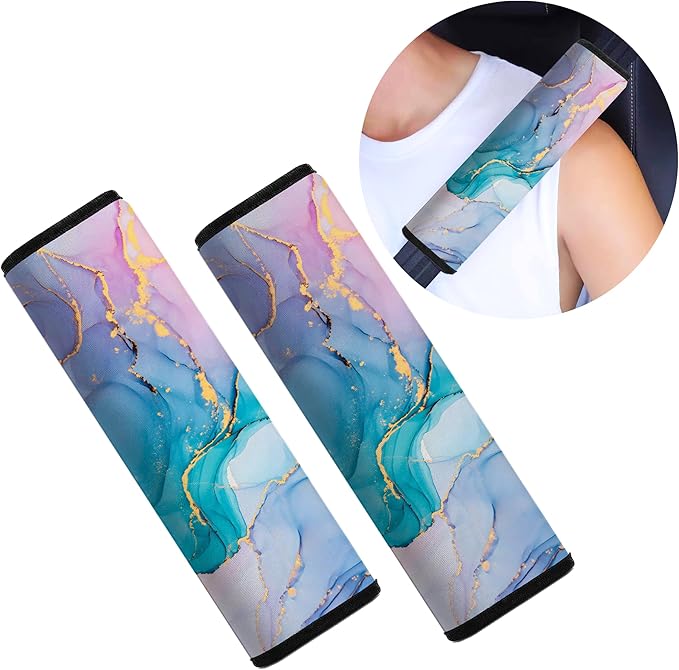 Car Seat Belt Pad Cover, 2-Pack Soft Car Safety Seat Belt Strap Shoulder Pad for Adults and Children, Suitable for Car Seat Belt, Backpack, Shoulder Bag (Colorful Marble)