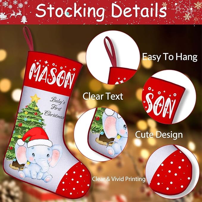 Personalized Baby Boy’s 1st Christmas Stocking Custom Name Baby's First Xmas Stocking, Shark, Baby