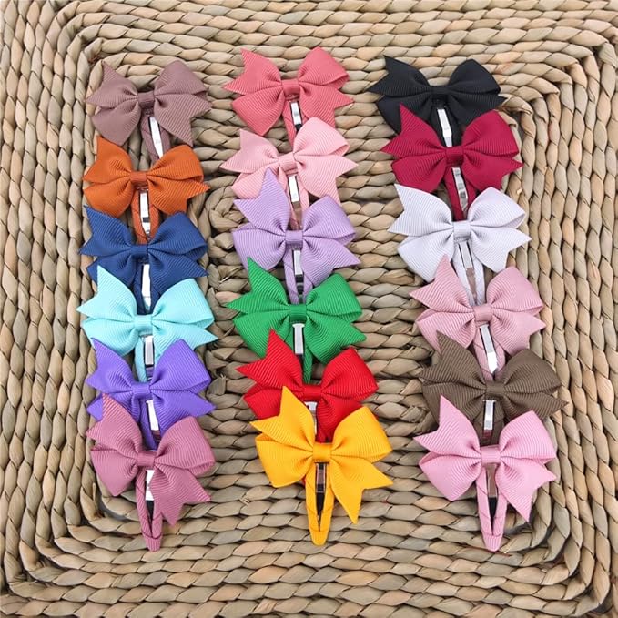 Boutique Baby Hair Clips - Toddler Tiny Hair Bow Snap Clips for Infant Girls Kids (Pinwheel, 24 Colors)