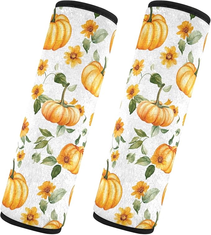 CHIFIGNO 2 Pack Orange Autumn Pumpkins Sunflowers Car Seat Belt Covers Universal Seat Belt Cushion Cover Seat Belt Shoulder Pad Protect Your Neck and Shoulder