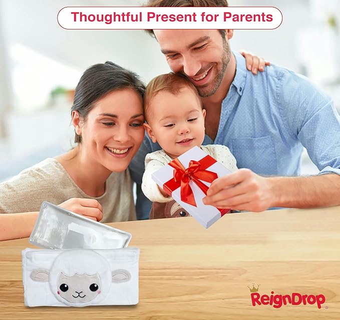 ReignDrop Colic Relief for Newborns – Gas Relief Set with Belly Band, Gel Pack, Storage Bag – Soothing Calming Warm or Cold Compression Baby Belly Belt (Lamb Gel Pack)