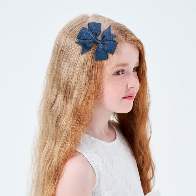 Choicbaby 3 Inches Hair Bows for Girls Navy Blue Grosgrain Ribbon Pinwheel Hair Bows Clips Toddler Hair Clips for Birthday Baby Shower Gifts 6 Pack Photo Props