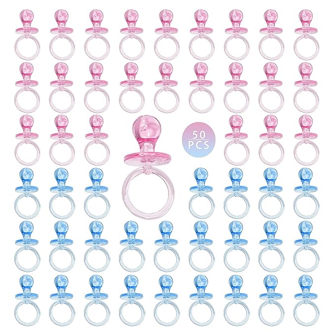 50 Pieces 2.75 Inch Baby Pacifier Baby Shower Plastic Pacifier for Baby Shower Pacifier, Baby Shower Gender Show Party Decoration DIY Baby Shower Birthday Party Gift (Pink and Blue)