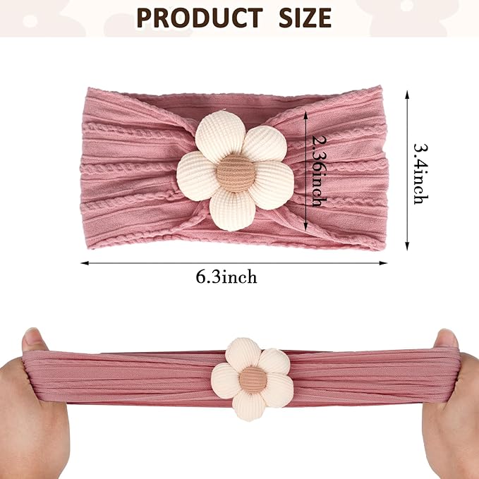 MIUXUESO 3 Pcs Baby Flower Headbands Baby Girls Nylon Headband Soft Hairbands Hair Accessories for Newborn Infant Toddler Kids (White Black Pink)