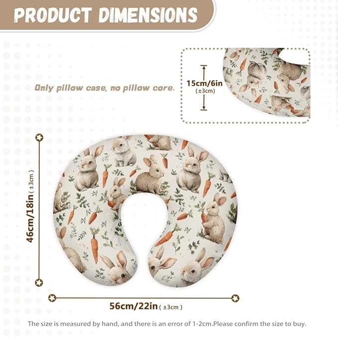 Bunny Baby Car Seat Cover Infant Carrot Stroller Covers for Boys Girls Nursing Pillow Cover Gentle U-Shaped Breastfeeding Pillowcase Replaceable