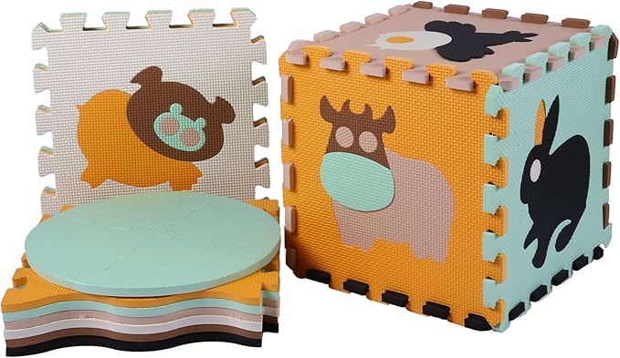 Foam Play Mat for Kids，25Pcs Square Interlocking Puzzle Floor Mat，Baby Play Mat Floor Mat Foam Puzzle Playmat for Toddlers with Fence（Animal-CSH005