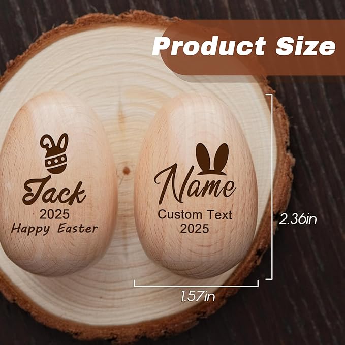 Personalized Musical Easter Egg Shaker 2026, Custom Engraved Wooden Easter Eggs Gifts for Kids Baby (Wood)