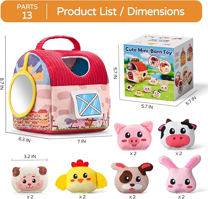 Vanvimen Baby Girl Toys 6-12 Months, Surprise Barn with 12 PCS Stuffed Farm Animals, Montessori Sensory Developmental Learning Toys for 6-12 Months, Ideals 6 7 8 9 Month Old Baby Boy Girl Gifts Toy