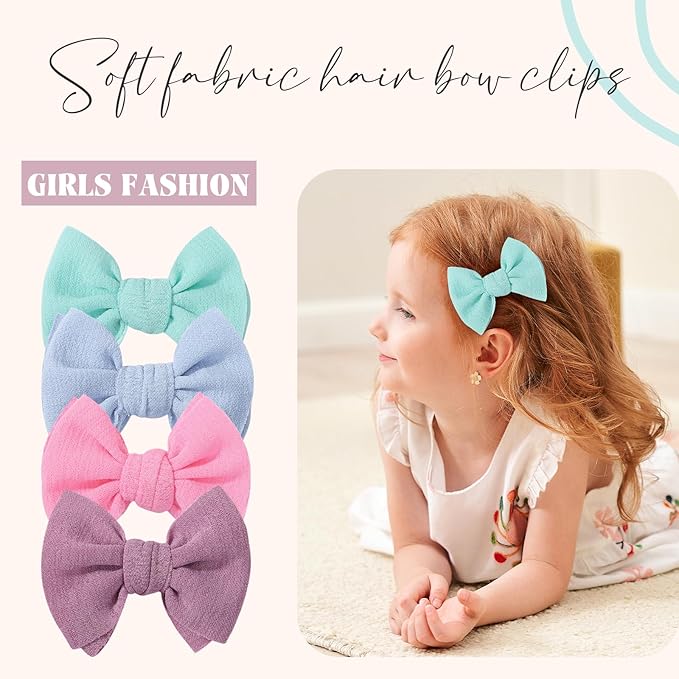 Choicbaby Baby Hair Clips 3” Fabric Girl Hair Bows Baby Barrettes Accessories with Alligator Clips for Toddlers Kids Infant(8pcs-Green Blue Pink Purple)