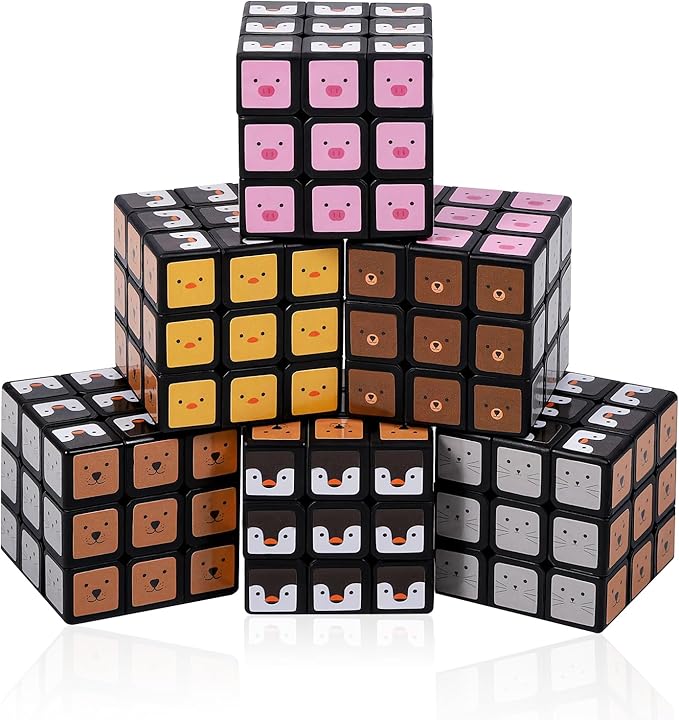 48 Pack Animals Mini Cube Bulk, 1.18 Inch 3x3x3 Small Puzzle Cubes Set, Animal Themed Birthday Party Favors, Classroom Rewards Prizes, Stocking Stuffers, Easter Basket Fillers for Kids