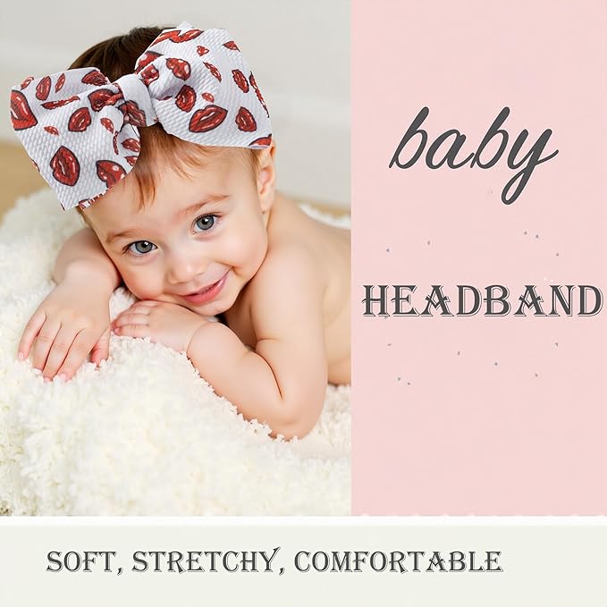 Baby Girl Bows Newborn Headband 0-6 Months Infant Big Bows for Birthday/Baby Shower/Photography/Baby Gifts (Red & Red lip)