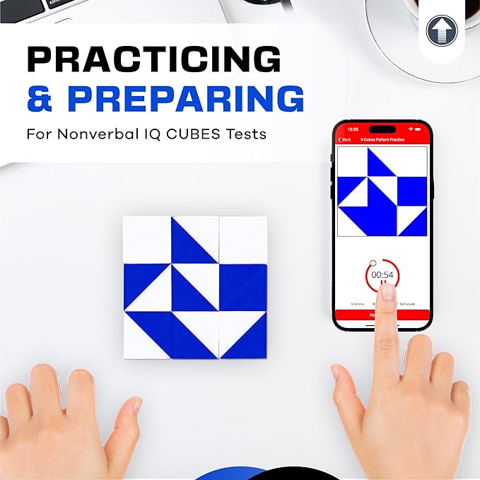PrfcNL IQ Test Cubes (Blue and White) – 9 Kohs Cubes, Practice for Block Design Test, BDT, WPPSI, WAIS and WISC Tests, Educational Blocks to Improve Concentration, Coordination and Memory