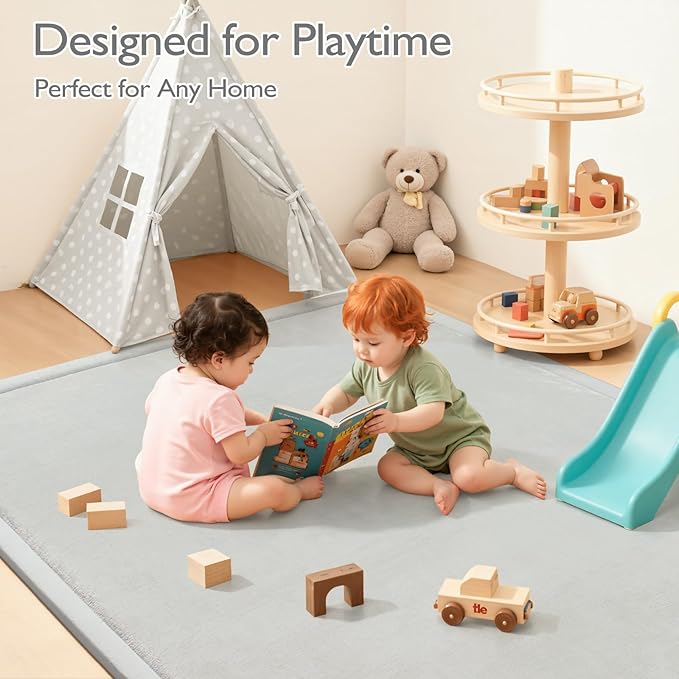 STARUIA Baby Play Mat for Floor, 1.1" Thick Memory Foam Tummy Time Mats, Soft Flannel Nursery Rug, Non Slip Crawling Mat for Toddlers, Kids, Playpen, Tatami Style for Living Room(59" X 79", Grey)