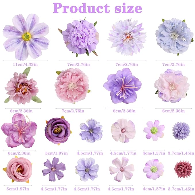 20 Pack Flower Hair Clip Rose Hair Clips Barrettes for Women Flower Accessories Boho Bride Claw Clip Hairpin Brooch Pin Headpiece for Girls Wedding (Purple)