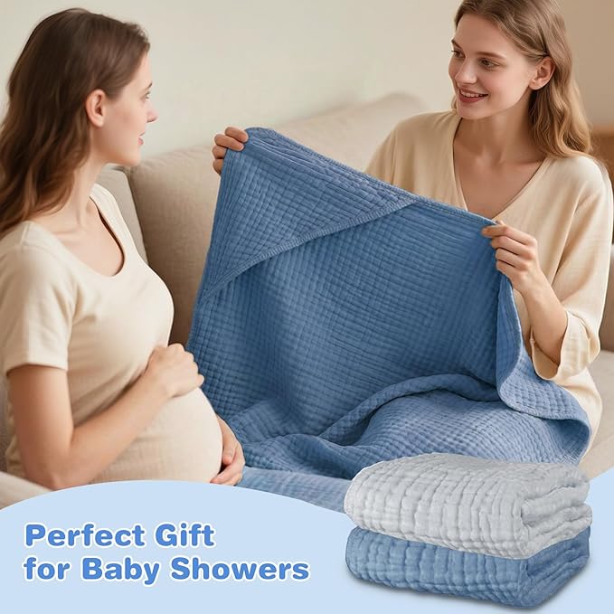 Hooded Baby Bath Towels for Newborn, 2 Pack - 6-Layer 100% Muslin Cotton, Soft Absorbent Baby Towels with Hood for Babies, Infants & Toddlers, Large 32x32 Inch Unisex Newborn Baby Bath Essentials