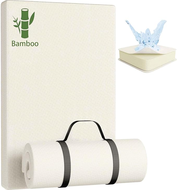 YENING Bamboo Pack and Play Mattress Pad Breathable 38x26 Waterproof Baby Mattress for Pack N Play Matress Topper Waterproof with Strap White
