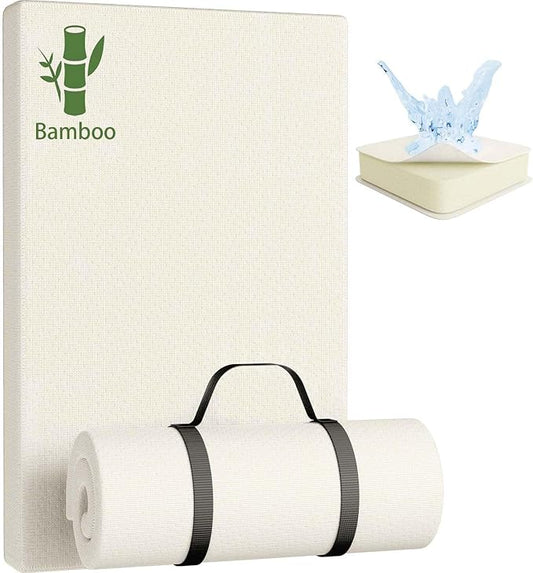 YENING Bamboo Pack and Play Mattress Pad Breathable 38x26 Waterproof Baby Mattress for Pack N Play Matress Topper Waterproof with Strap White
