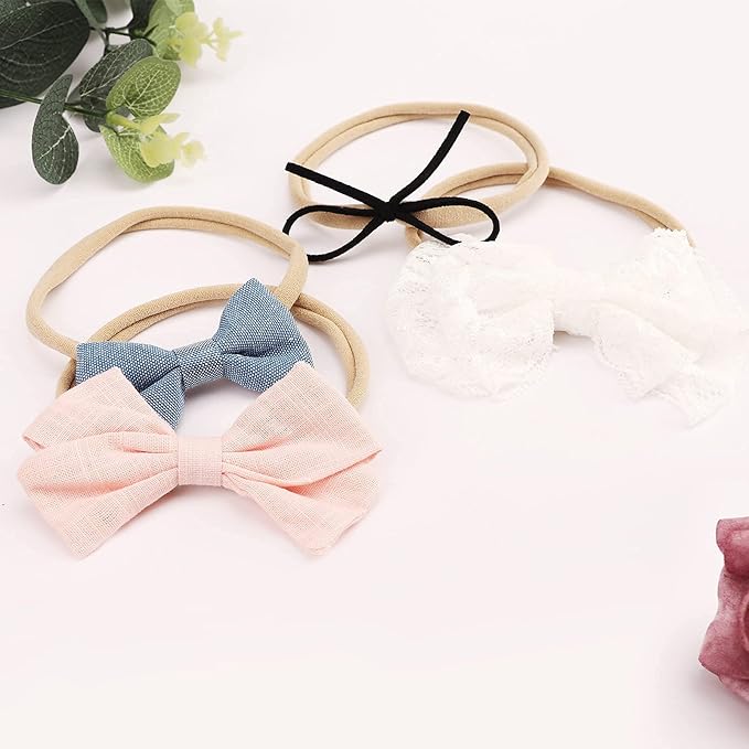 BQUBO Baby Girl Headbands with Bows Nylon Hairbands Handmade Hair Accessories for Newborn Infant Toddlers 10 Pack