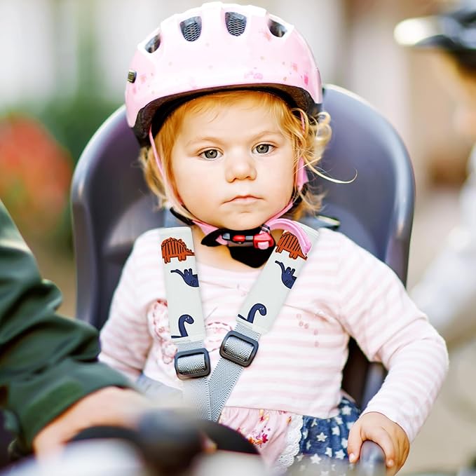 Baby Strap Cover for Children, 2 Pcs Infant Car Seat Belt Cover Pad, Neck Pad Protector for Kids Newborn Toddlers (Navy Dinosaur)