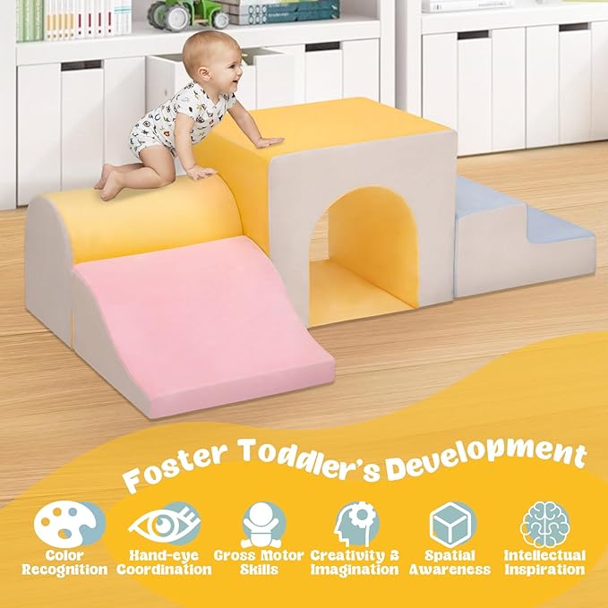 CAMELUS Large Climbing Toys for 1 Year Old, 4-Piece Toddler Climbing Toys Indoor, Soft Play Set Baby Foam Climbing Blocks for Toddlers, Climb Crawl Activity Play Set, Birthday