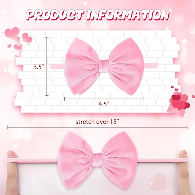 YanJie HAIRBAND 2.5 Count - Nylon, Velvet - Hair Styling, Securing Hair - For Baby Girls - Valentine's Day - Handmade, Soft, Stretchy, Red Pink - 1 Piece/Set