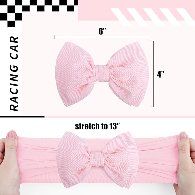 YanJie 2PCS 6’’ Light Pink Bows for Baby Girls Checkered Headband Pink Bow Infants Toddler Hair Accessories Newborn Headbands Hair Bow Baby Clothes