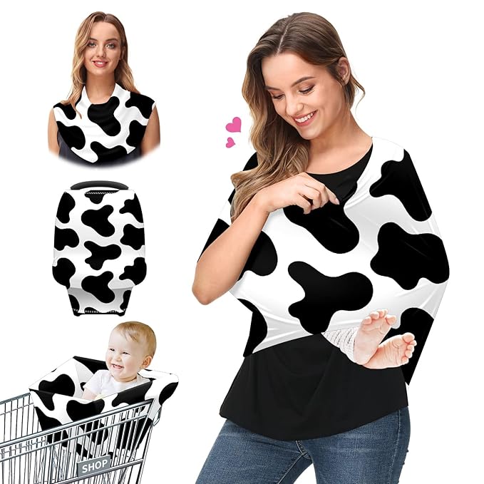 Baby Car Seat Stroller Covers Black Cow Spot Print Nursing Cover Breastfeeding Scarf Soft Breathable Stretchy Coverage Carseat Canopy Cover for Boys and Girls Soft Breathable Multi Use