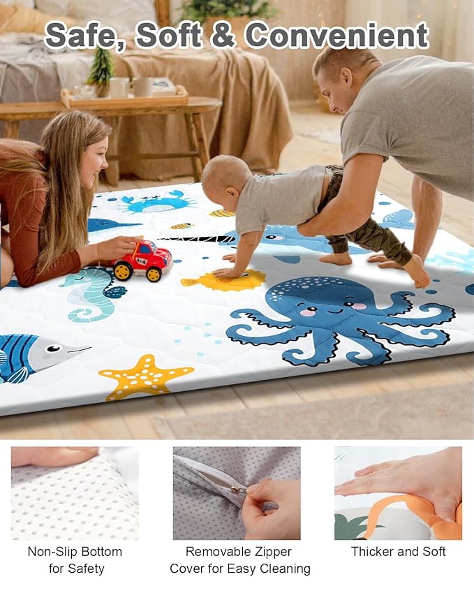 TINYHARBO Premium Foam Baby Play Mat 50x50 – Removable & Machine Washable Cover, Extra Thick Padding Playpen Mat, Non-Slip Crawling Mat, Easy to Clean for Infants, Toddlers & Babies