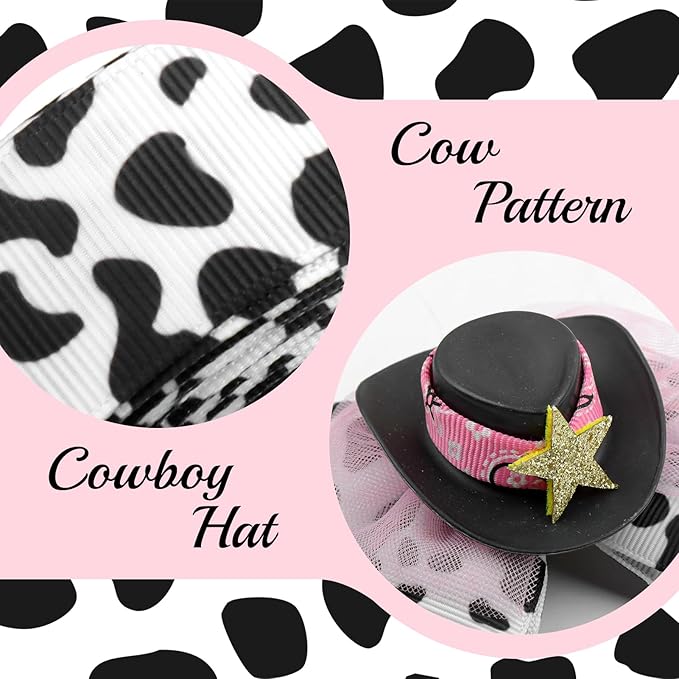 YanJie 3.5’’ Cowgirl Hat Bow Clips for Girls Western Hair Accessories Cow Print Bows Rodeo Outfit for Girl Birthday Gifts Back to School Clip