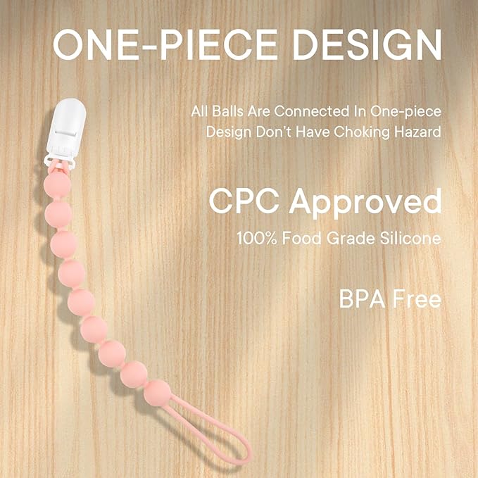 MINMUNJIU Pacifier Clips Baby Girl, 4 Pack One Piece Flexible Soft Binky Clips Silicone Pacifier Holder Clip for Girls, Baby Girl Newborn Essentials