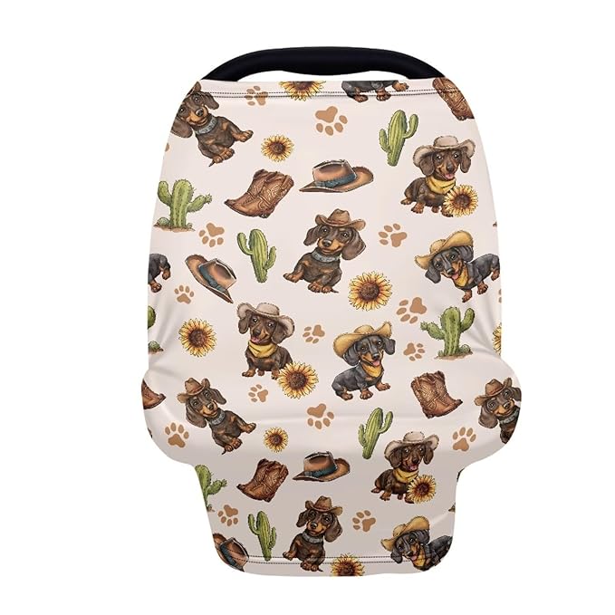AFPANQZ Dachshund Cactus Baby Car Seat Cover Stretchy for Baby Girls Nursing Breastfeeding Covers Shopping Cart High Chair Stroller Covers Infinity Scarf Sunshade Car Seat Canopies