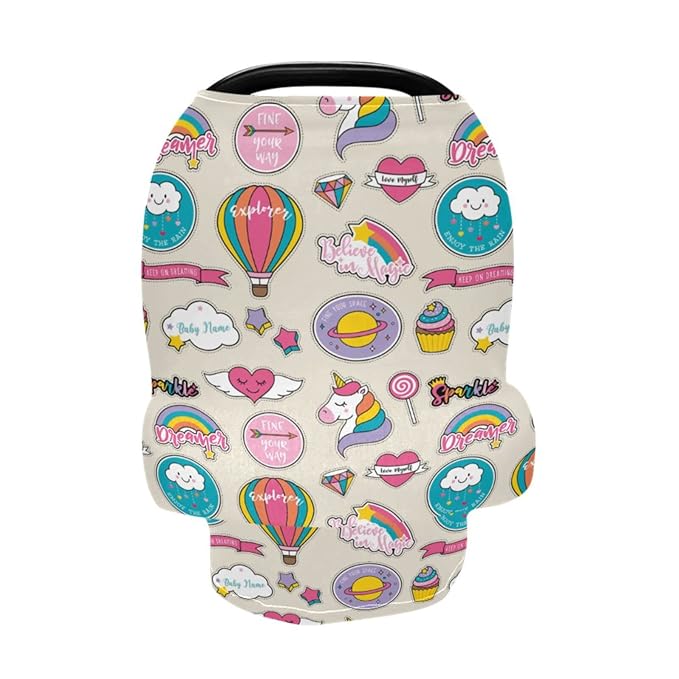Personalized Baby Car Seat Cover for Babies, Custom Name Baby Car Seats Canopy for Boys Girls, Nursing Breastfeeding Stroller Covers for Infant Newborn, Shower Gift (Hot Air Balloon)