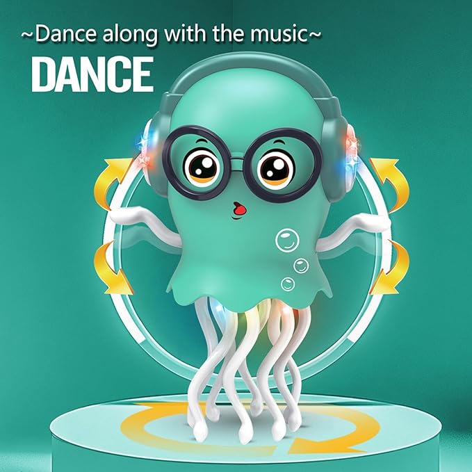 Qxbuhe Dancing Octopus Toy,Smart Tentacle Explorer,Crawling Dancing Automatic Obstacle Sensor Toys,Electric Crawling Octopus with LED Lights & Music (Green Jellyfish)