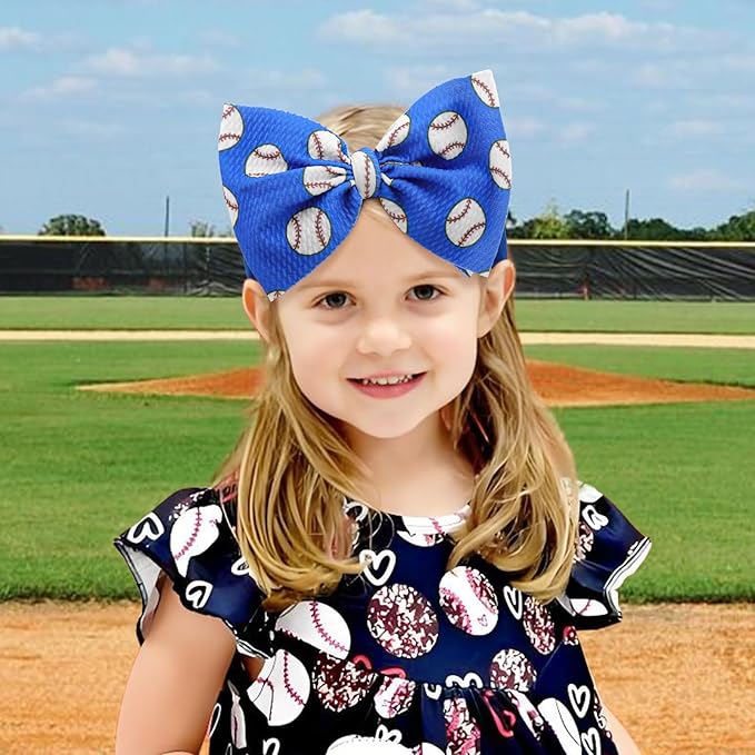 2PCS Baseball Themed Headbands for Baby Girls Softball Hair Bows Accessories for Newborns Infants Toddlers Sports Party Head Bow Wrap