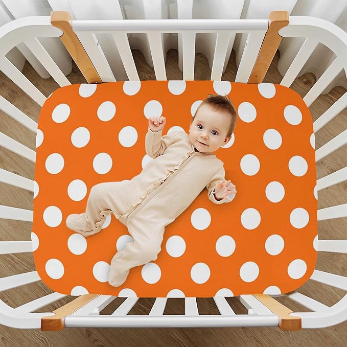 Baby Crib Sheet Orange White Polka Dots Crib Mattress for Boys and Girls Playard Sheet Soft Breathable Fitted Baby Mattress Cover 52x28in