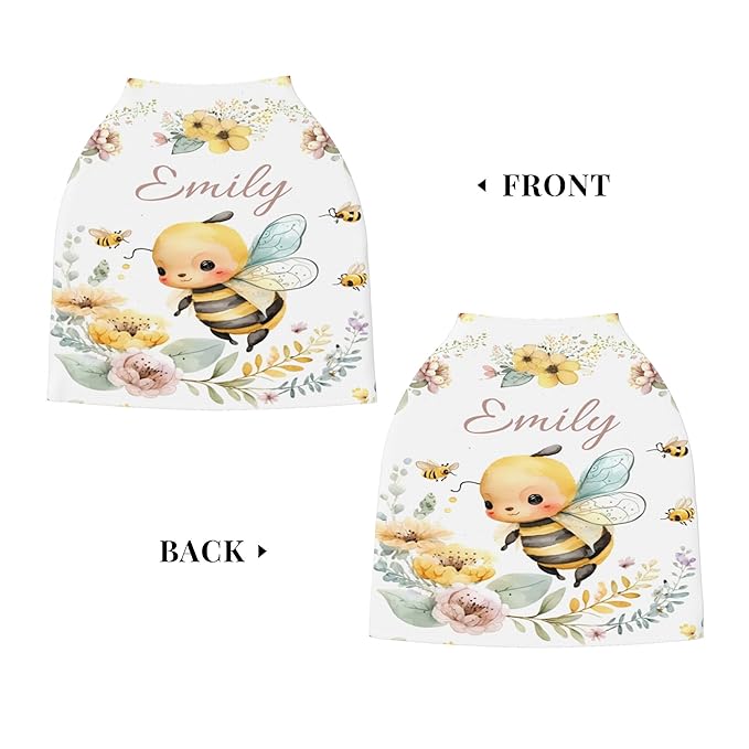 Personalized Bee Baby Car Seat Cover with Name,Multi-Use Canopy for Nursing, Strollers,Shopping Carts,Customized Breastfeeding Cover, Full Privacy,Infant Stroller Cover