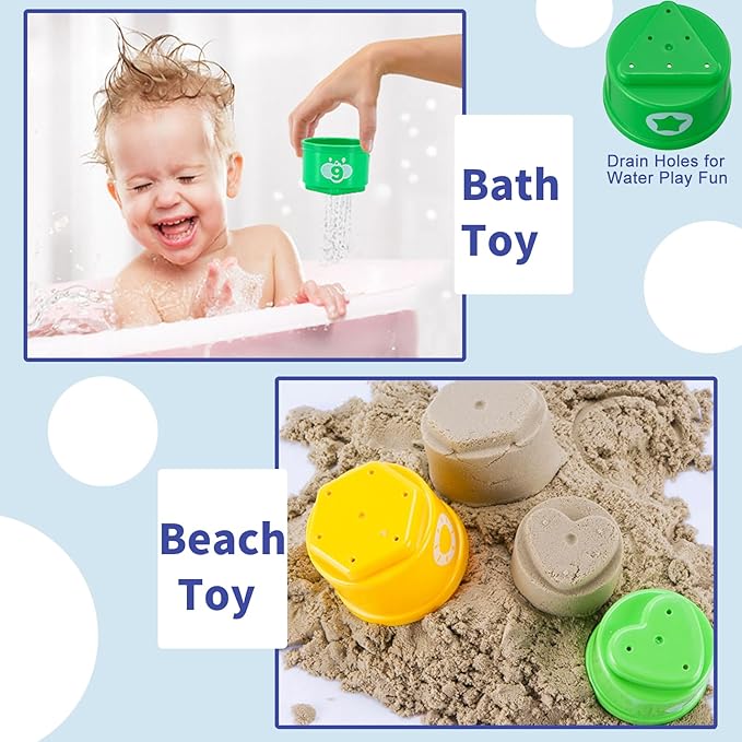 WEEJOYGAM Baby Stacking Cups, Nesting Stacking Toys for Toddlers 1-3, Infant Easter Basket Stuffers Birthday Gift 6 9 12 18 Month 1 Year Old Boy Girl, Kids Montessori Sand Bath Stackable Block Age 1-2