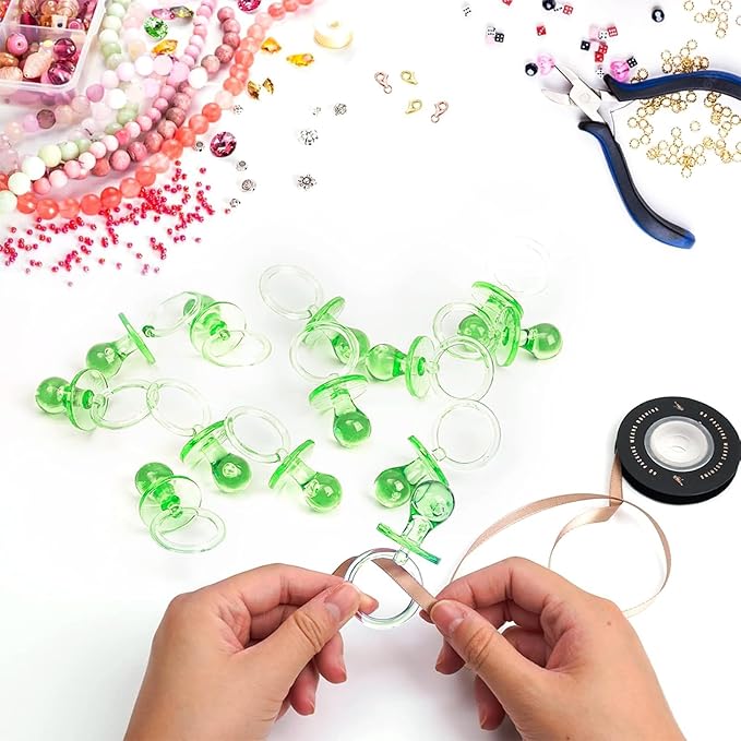 50 Pieces 2.75 Inch Baby Pacifier Baby Shower Plastic Pacifier for Baby Shower Pacifier, Baby Shower Gender Show Party Decoration DIY Birthday Party Gift (Green)