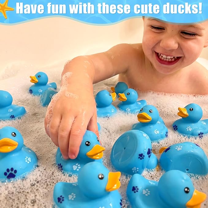 60 Pcs Blue Dog Paw Party Favors - 2 Inch Rubber Duck in Bulk Mini Duckies for Ducking, Tiny Ducks for Kids Birthday Party Gifts Baby Shower Bath Time Piñata Fillers Gift Bag Stuffers