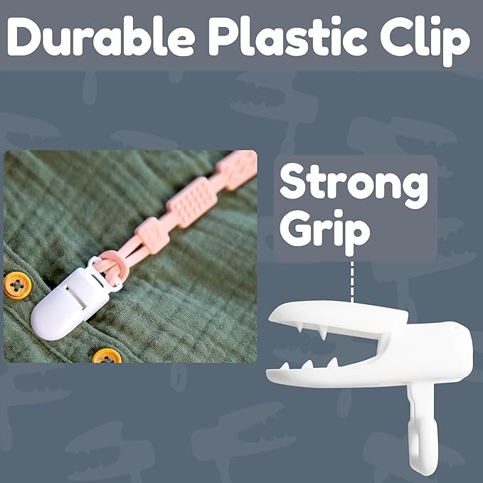 Silicone Pacifier Clip with 4 Teething Textures, One-Piece Patented Design, Dishwasher Safe, Secure Plastic Clip, Fits All Pacifiers, Baby’s Aid (Blush)