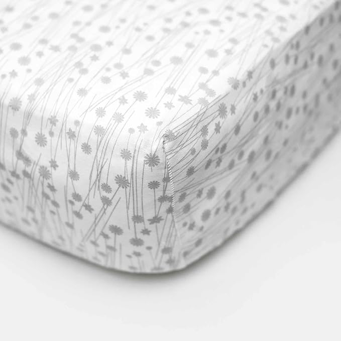 SheetWorld Baby Fitted Changing Pad Cover Sheet 16 x 33 inches, 100% Cotton Woven Sheet, Unisex Boy Girl, Grey Floral Stems, Made in USA