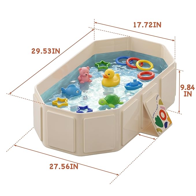 Collapsible Baby Bathtub for Newborn to Toddler, Foldable Toddler Bathtub with Drain Plug, Non-Slip Portable Infant Bath Tub for Travel, Storage & Outdoor Use, Beige