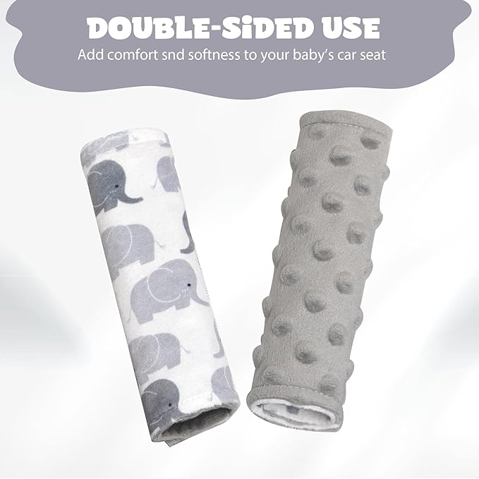 Car Seat Strap Covers for Babies Soft Car Seat Belt Covers, Mink Car Seat Straps Shoulder Pads for Boys and Girls, Grey